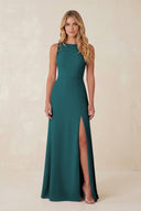 Round Neck Sheath Chiffon Appliqued Bridesmaid Dress in Pine - KISS BRIDAL Bridesmaid Dresses