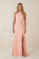 Round Neck Sheath Chiffon Appliqued Bridesmaid Dress in Rose Petal - KISS BRIDAL Bridesmaid Dresses