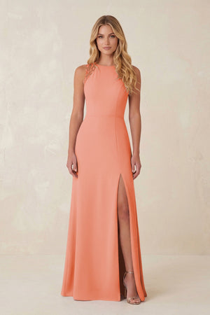 Round Neck Sheath Chiffon Appliqued Bridesmaid Dress in Rosette - KISS BRIDAL Bridesmaid Dresses