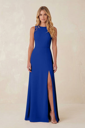 Round Neck Sheath Chiffon Appliqued Bridesmaid Dress in Royal Blue - KISS BRIDAL Bridesmaid Dresses