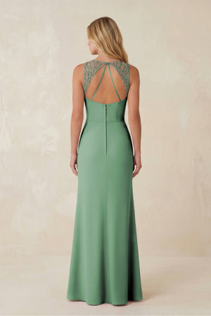 Round Neck Sheath Chiffon Appliqued Bridesmaid Dress in Sea Glass - KISS BRIDAL Bridesmaid Dresses