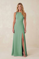 Round Neck Sheath Chiffon Appliqued Bridesmaid Dress in Sea Glass - KISS BRIDAL Bridesmaid Dresses