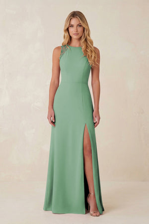 Round Neck Sheath Chiffon Appliqued Bridesmaid Dress in Sea Glass - KISS BRIDAL Bridesmaid Dresses