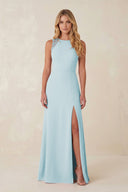 Round Neck Sheath Chiffon Appliqued Bridesmaid Dress in Sky Blue - KISS BRIDAL Bridesmaid Dresses