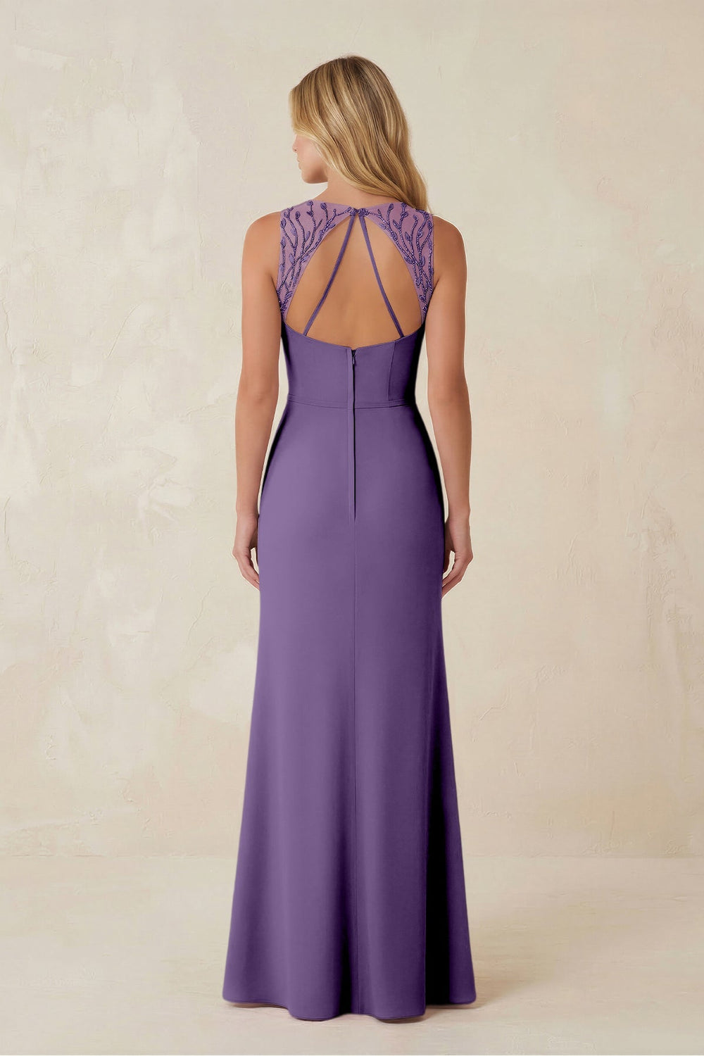 Round Neck Sheath Chiffon Appliqued Bridesmaid Dress in Tahiti - KISS BRIDAL Bridesmaid Dresses