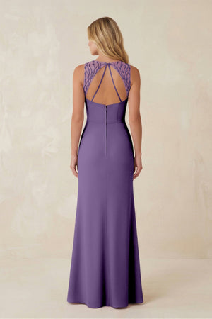 Round Neck Sheath Chiffon Appliqued Bridesmaid Dress in Tahiti - KISS BRIDAL Bridesmaid Dresses
