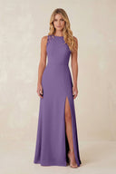 Round Neck Sheath Chiffon Appliqued Bridesmaid Dress in Tahiti - KISS BRIDAL Bridesmaid Dresses