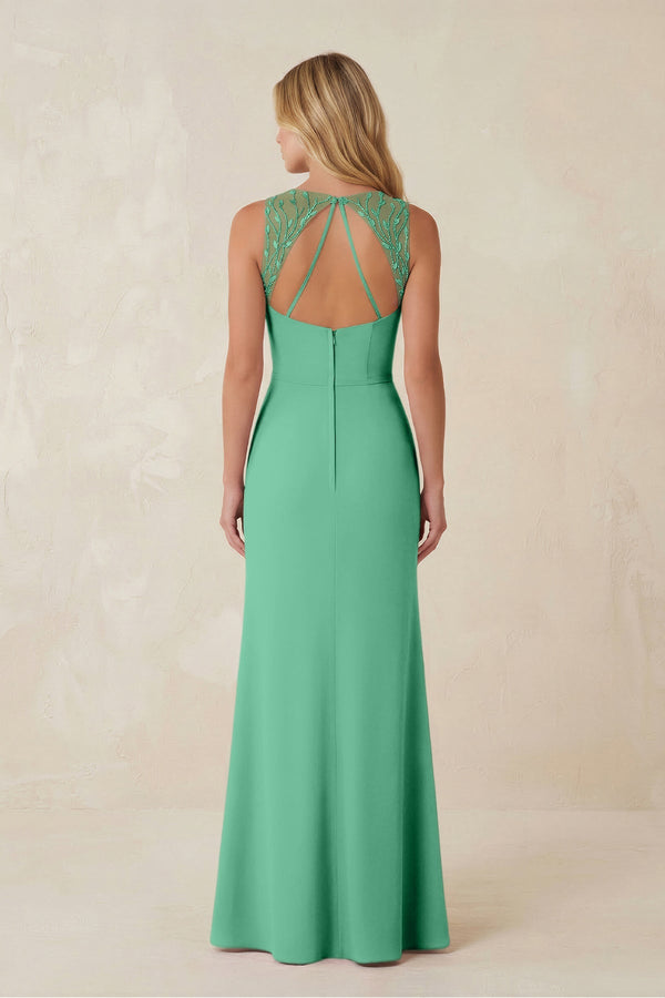 Round Neck Sheath Chiffon Appliqued Bridesmaid Dress in Turquoise - KISS BRIDAL Bridesmaid Dresses