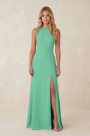 Round Neck Sheath Chiffon Appliqued Bridesmaid Dress in Turquoise - KISS BRIDAL Bridesmaid Dresses
