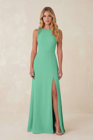 Round Neck Sheath Chiffon Appliqued Bridesmaid Dress in Turquoise - KISS BRIDAL Bridesmaid Dresses