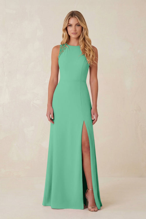 Round Neck Sheath Chiffon Appliqued Bridesmaid Dress in Turquoise - KISS BRIDAL Bridesmaid Dresses