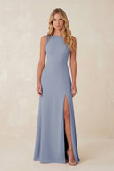 Round Neck Sheath Chiffon Appliqued Bridesmaid Dress in Twilight - KISS BRIDAL Bridesmaid Dresses