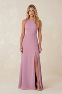 Round Neck Sheath Chiffon Appliqued Bridesmaid Dress in Vintage Mauve - KISS BRIDAL Bridesmaid Dresses
