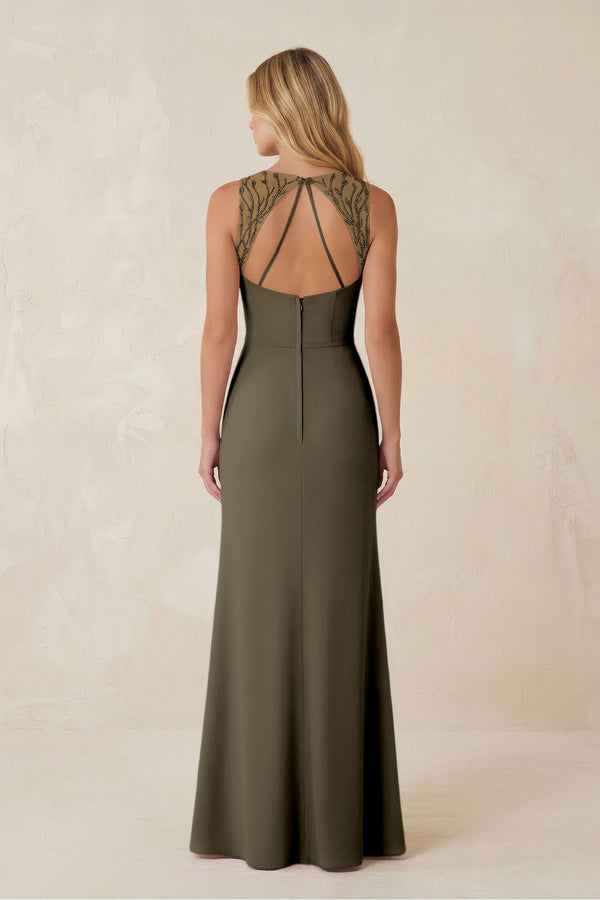 Round Neck Sheath Chiffon Appliqued Bridesmaid Dress in Willow Green - KISS BRIDAL Bridesmaid Dresses