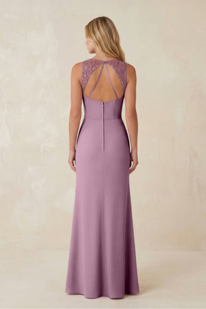 Round Neck Sheath Chiffon Appliqued Bridesmaid Dress in Wisteria - KISS BRIDAL Bridesmaid Dresses
