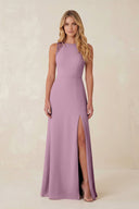 Round Neck Sheath Chiffon Appliqued Bridesmaid Dress in Wisteria - KISS BRIDAL Bridesmaid Dresses