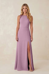 Round Neck Sheath Chiffon Appliqued Bridesmaid Dress in Wisteria - KISS BRIDAL Bridesmaid Dresses