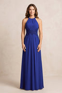 Royal Blue A-Line Chiffon Embroidered Halter Mother of the Bride Dress | KISSBRIDAL