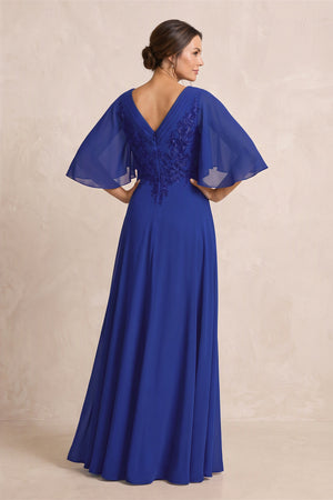 Royal Blue A-Line Embroidered Chiffon Mother of the Bride Dress With Sleeves (2) | KISSBRIDAL