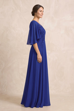 Royal Blue A-Line Embroidered Chiffon Mother of the Bride Dress With Sleeves (3) | KISSBRIDAL