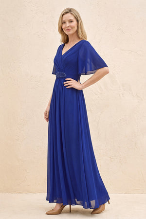 Royal Blue A-Line Flutter Sleeves Chiffon Mother of the Bride Dress (3) | KISSBRIDAL