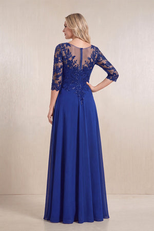 Royal Blue Chiffon A-Line Embroidered Mother of the Bride Dress With Sleeves (2) | KISSBRIDAL