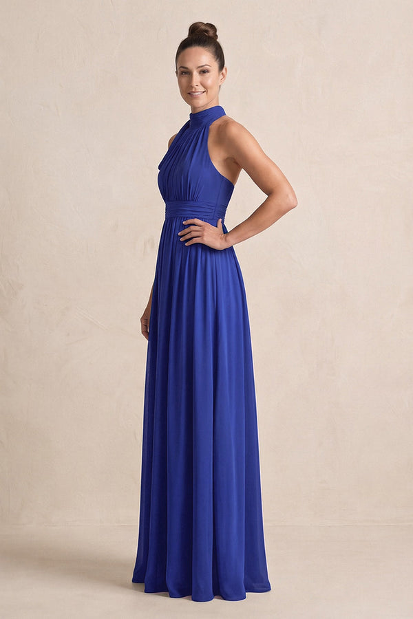 Royal Blue Chiffon Halter A-Line Mother of the Bride Dress (3) | KISSBRIDAL