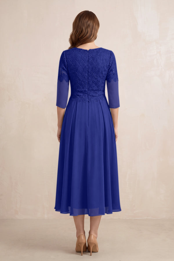 Royal Blue Embroidered Chiffon A-Line Midi Mother of the Bride Dress (2) | KISSBRIDAL