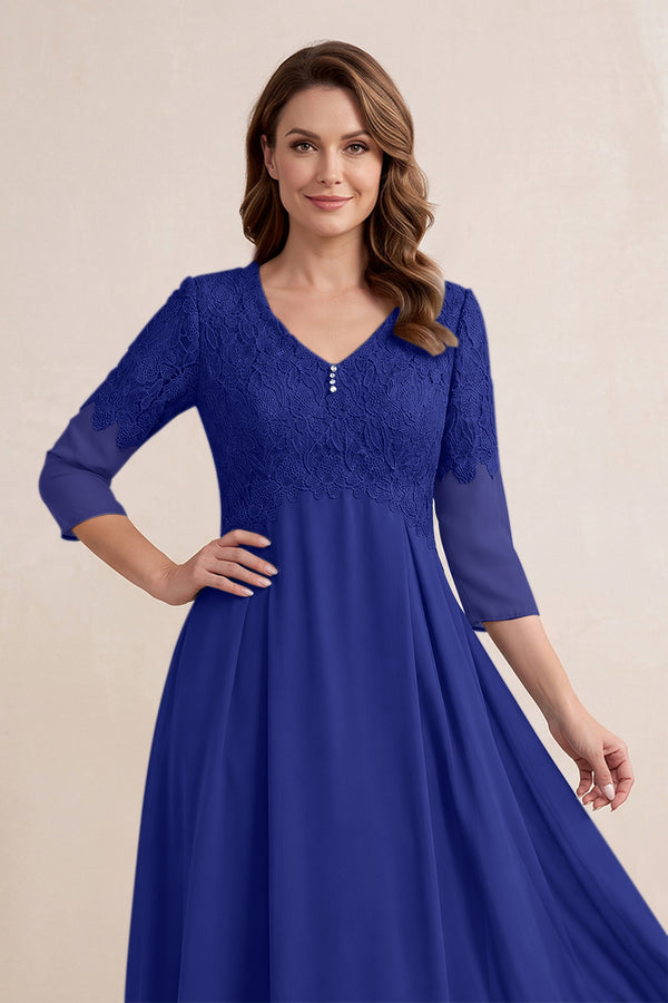 Royal Blue Embroidered Chiffon A-Line Midi Mother of the Bride Dress (3) | KISSBRIDAL