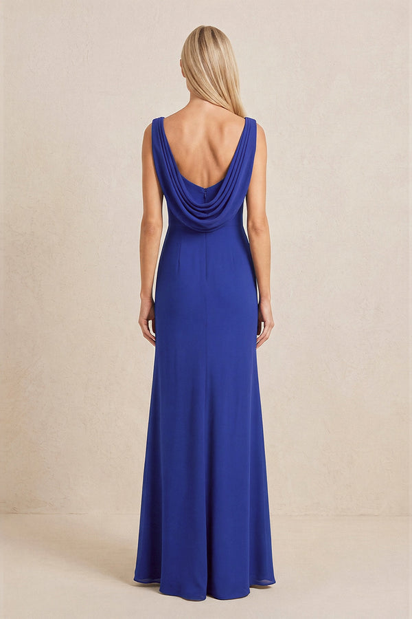 Royal Blue Embroidered Cowl Neck Sheath Chiffon Mother of the Bride Dress (2) | KISSBRIDAL