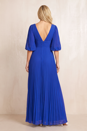 Royal Blue Pleated A-Line Half Sleeves Chiffon Mother of the Bride Dress (2) | KISSBRIDAL