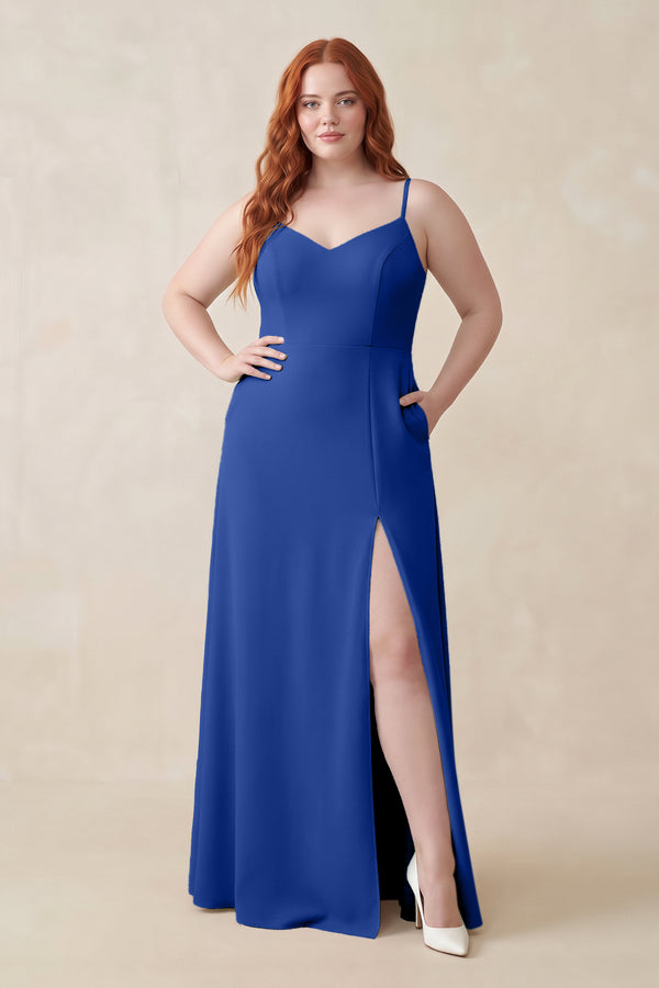 Royal Blue Ruched Sheath Chiffon Bridesmaid Dress [sizeplus] | KISSBRIDAL