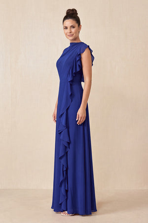 Royal Blue Ruffled A-Line Chiffon Mother of the Bride Dress (3) | KISSBRIDAL