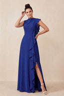 Royal Blue Ruffled A-Line Chiffon Mother of the Bride Dress | KISSBRIDAL