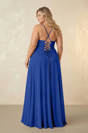Royal Blue Spaghetti Straps Chiffon A-Line Bridesmaid Dress (2) [sizeplus] | KISSBRIDAL