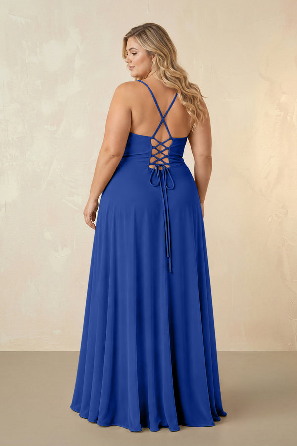 Royal Blue Spaghetti Straps Chiffon A-Line Bridesmaid Dress (2) [sizeplus] | KISSBRIDAL