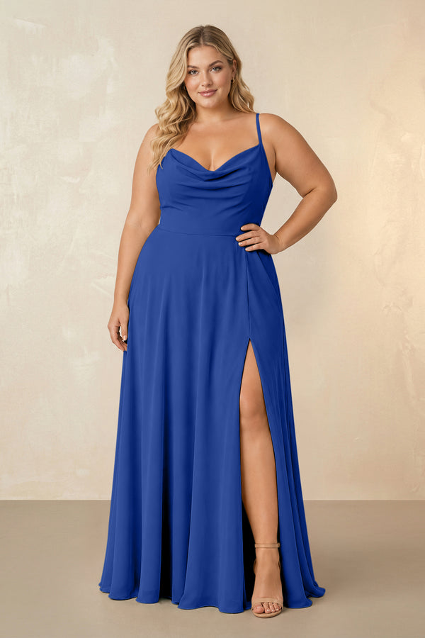 Royal Blue Spaghetti Straps Chiffon A-Line Bridesmaid Dress [sizeplus] | KISSBRIDAL