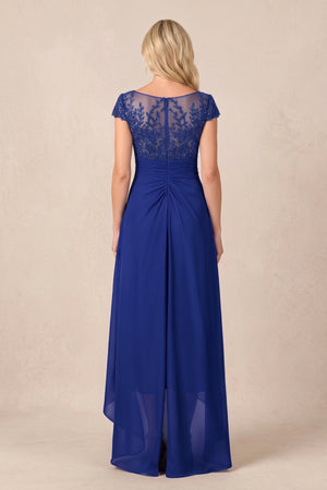Royal Blue V-Neck Chiffon A-Line Embroidered Ruched Mother of the Bride Dress (2) | KISSBRIDAL