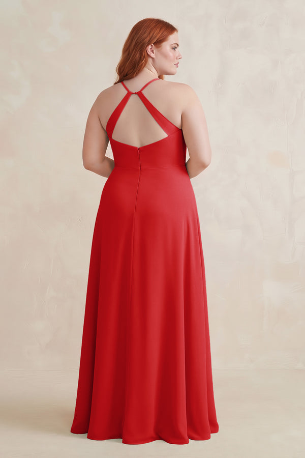 Ruby Red Ruched Sheath Chiffon Bridesmaid Dress (2) | KISSBRIDAL