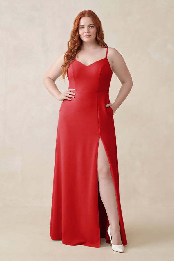 Ruby Red Ruched Sheath Chiffon Bridesmaid Dress | KISSBRIDAL