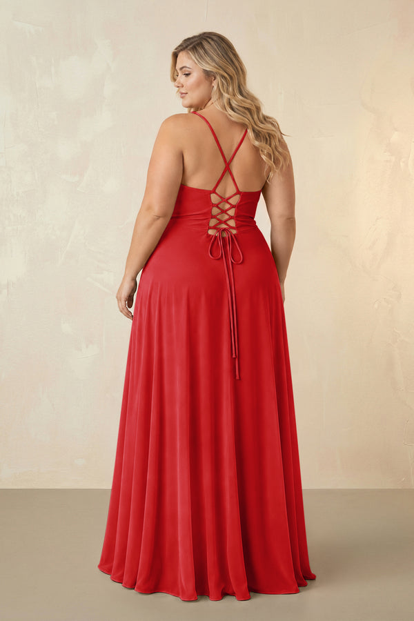 Ruby Red Spaghetti Straps Chiffon A-Line Bridesmaid Dress (2) [sizeplus] | KISSBRIDAL