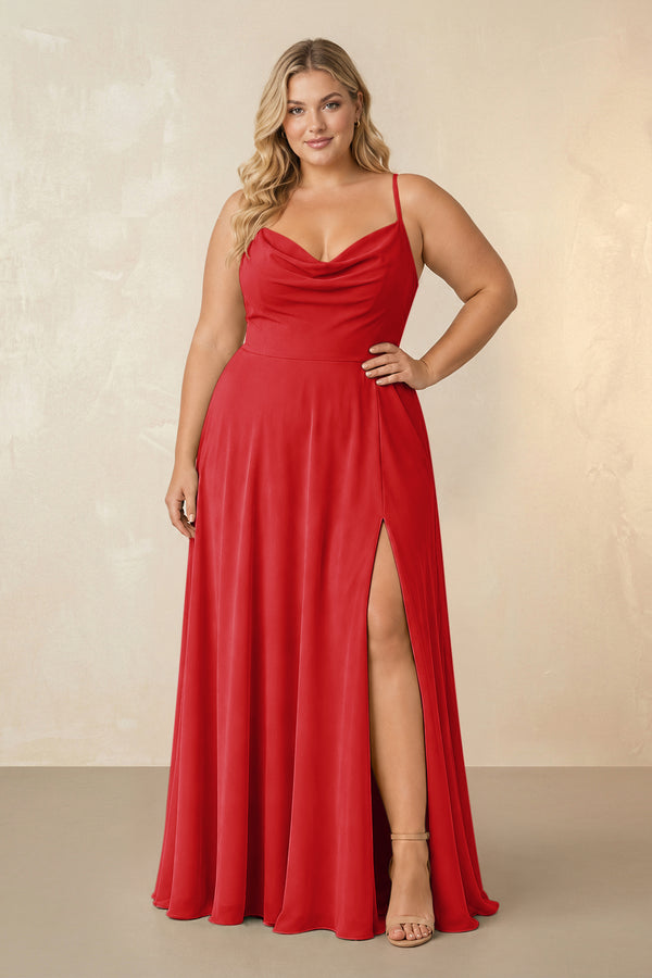 Ruby Red Spaghetti Straps Chiffon A-Line Bridesmaid Dress [sizeplus] | KISSBRIDAL