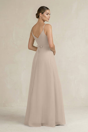 Ruched A - Line Chiffon Bridesmaid Dress with Slit in Almond - SHE IS ME Bridesmaid Dresses