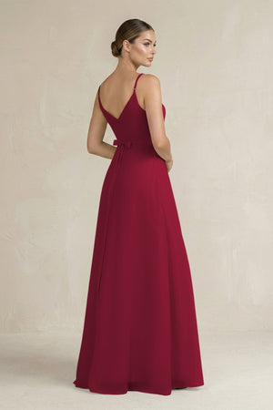 Ruched A - Line Chiffon Bridesmaid Dress with Slit in Berry - SHE IS ME Bridesmaid Dresses