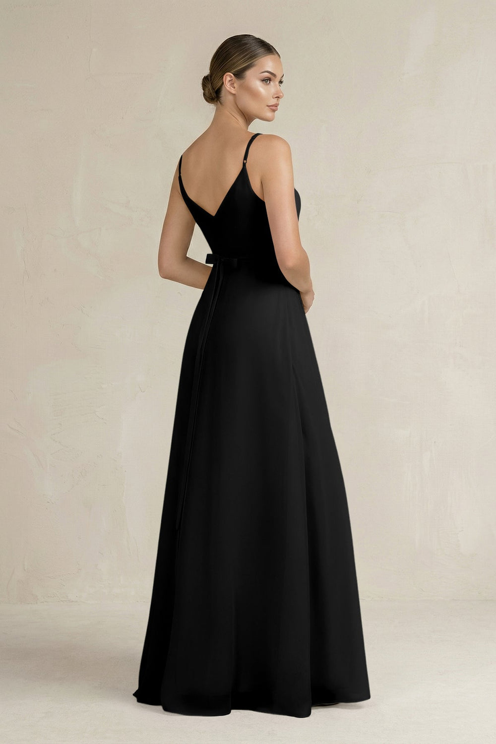 Ruched A - Line Chiffon Bridesmaid Dress with Slit in Black - SHE IS ME Bridesmaid Dresses