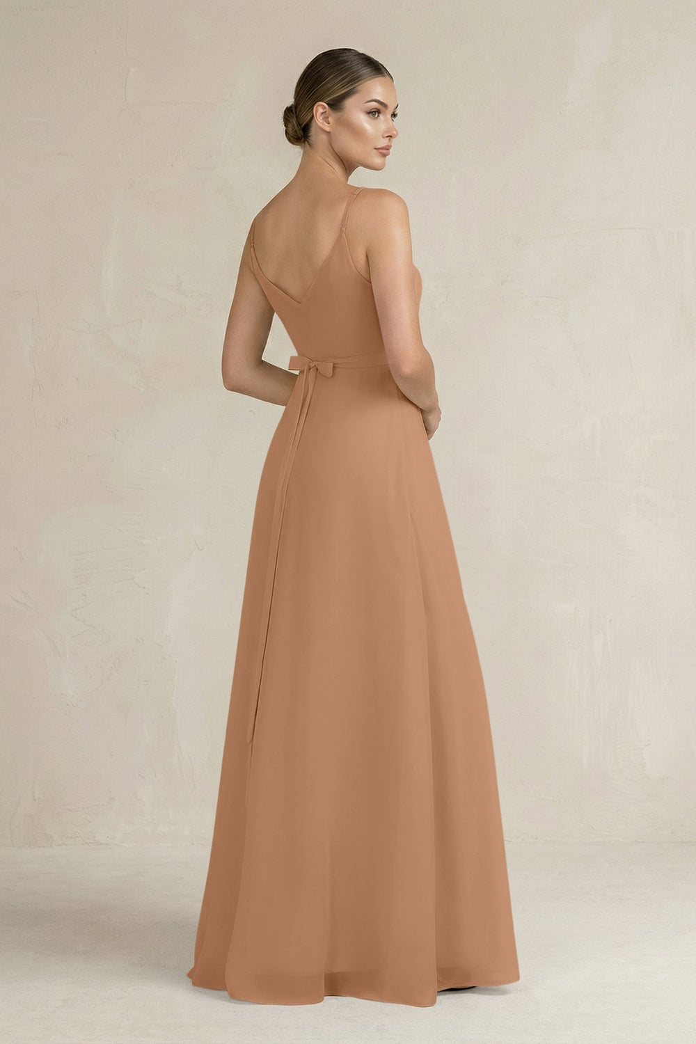 Ruched A - Line Chiffon Bridesmaid Dress with Slit in Bronzer - SHE IS ME Bridesmaid Dresses