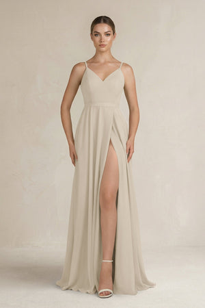Ruched A - Line Chiffon Bridesmaid Dress with Slit in Champagne - SHE IS ME Bridesmaid Dresses