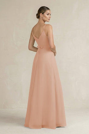 Ruched A - Line Chiffon Bridesmaid Dress with Slit in Champagne Rose - SHE IS ME Bridesmaid Dresses