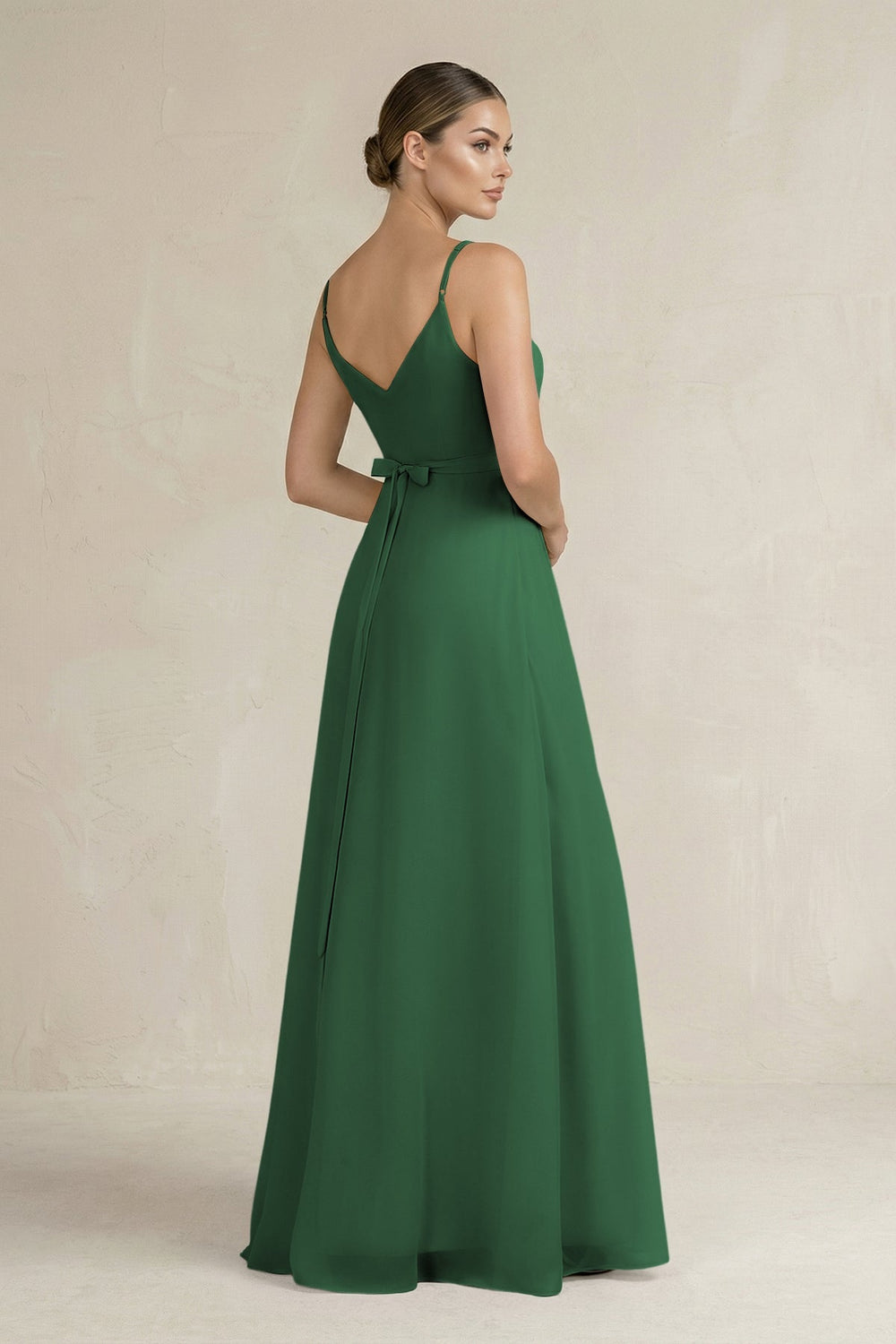 Ruched A - Line Chiffon Bridesmaid Dress with Slit in Dark Green - SHE IS ME Bridesmaid Dresses