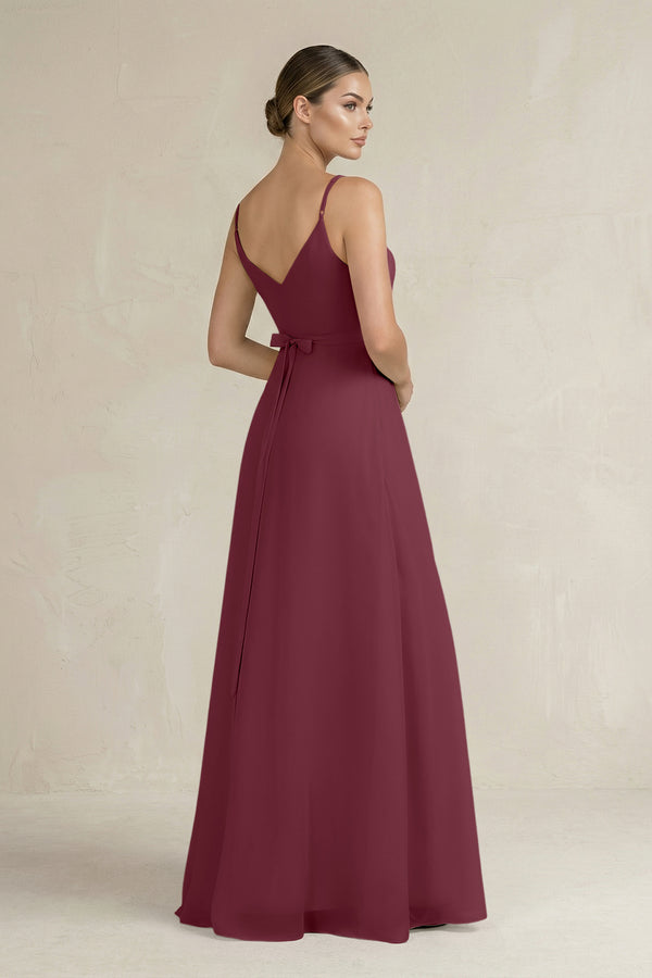Ruched A-Line Chiffon Bridesmaid Dress with Slit in Desert Rose (2) | KISSBRIDAL